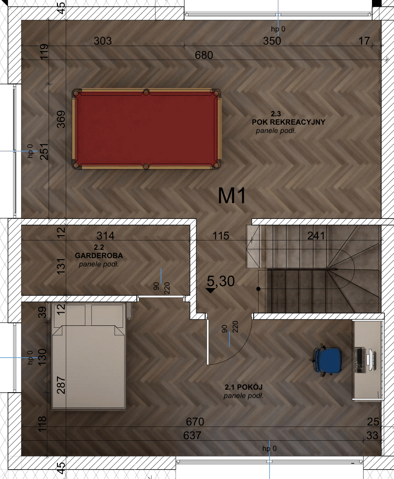 Rzut 2. piętra – Dom M (lewy)