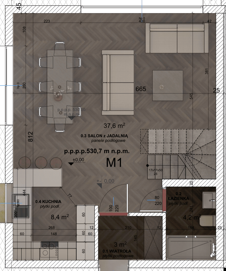 Rzut parteru – Dom M (lewy)