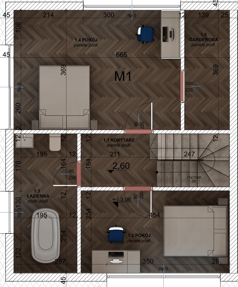 Rzut 1. piętra – Dom M (lewy)