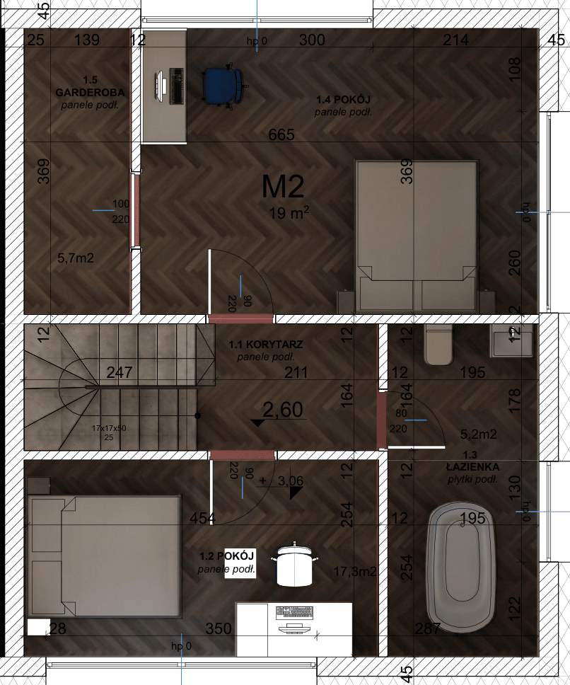 Rzut 1. piętra – Dom M (prawy)
