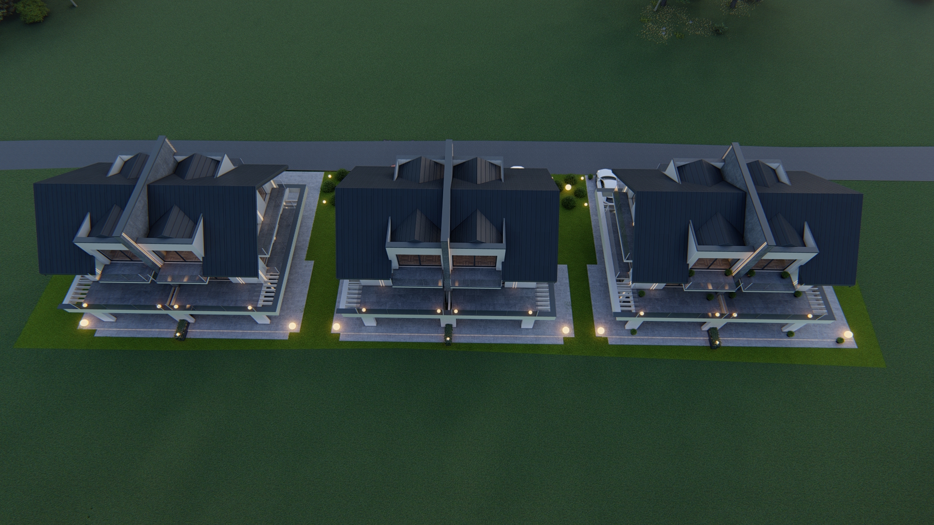 Rzut z góry od tyłu – widok na działki