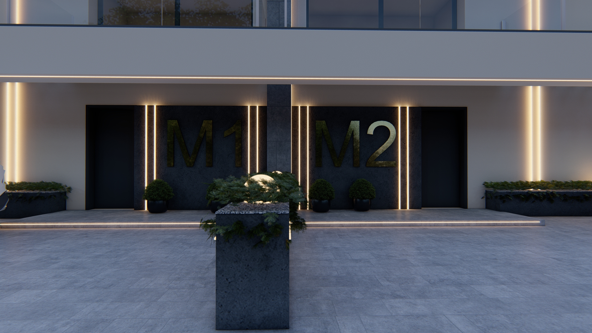 Widok na dwa wejścia budynku bliźniaczego