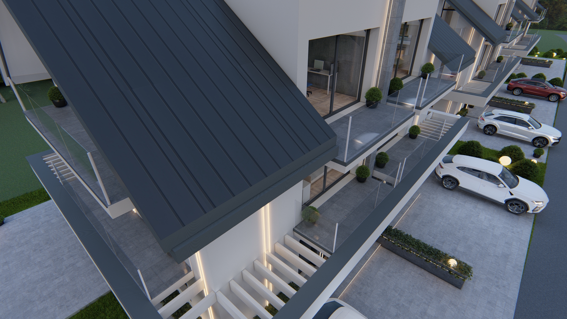 Widok na balkony z przodu budynku