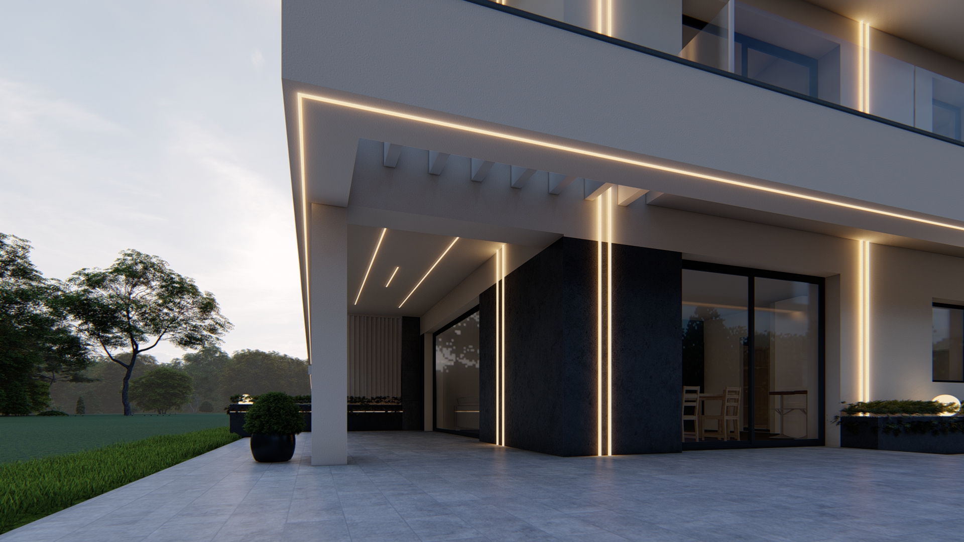 Widok pod balkonem – elewacja frontowa