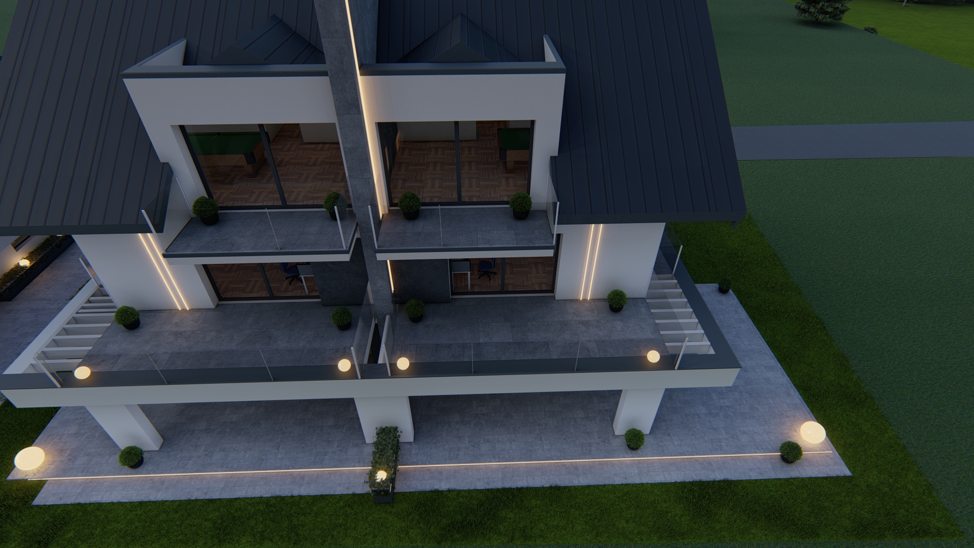 Widok z góry na balkon budynku