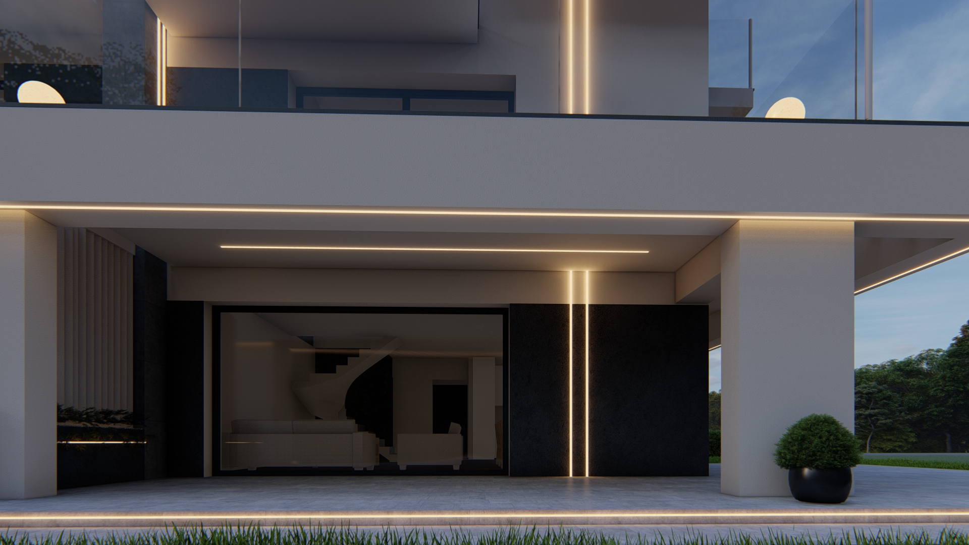 Widok z przodu pod balkonem